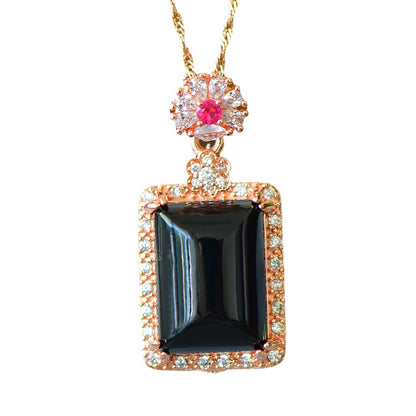 Koyace Black Square Jade Silver Inlaid with Gold Necklace