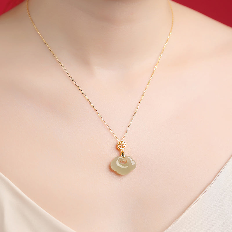 Koyace Jade Cloud Silver Inlaid with Gold Necklace