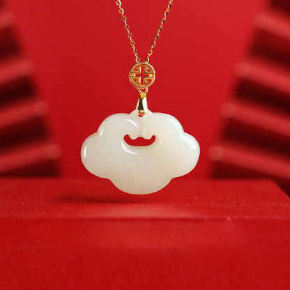 Koyace Jade Cloud Silver Inlaid with Gold Necklace