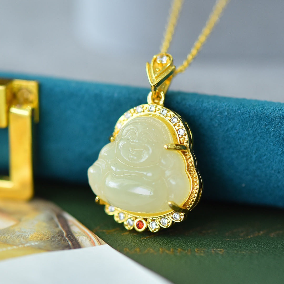 Koyace Jade Maitreya Silver Inlaid with Gold Necklace