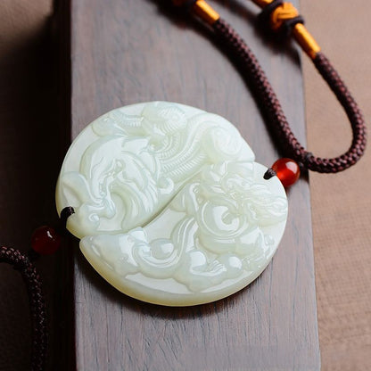 Koyace Pure Jade Dragon Phoenix Couple Necklace