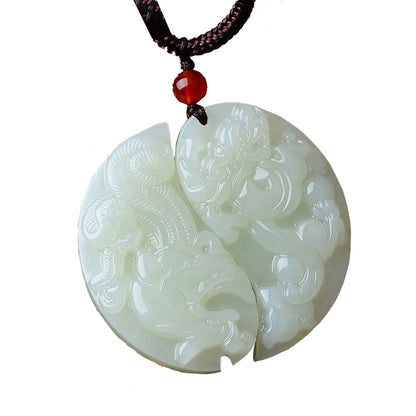 Koyace Pure Jade Dragon Phoenix Couple Necklace