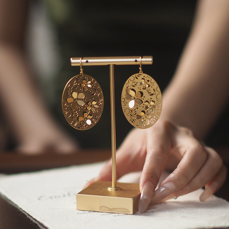 Koyace 3D Cherry Blossom Round Pendant Earrings