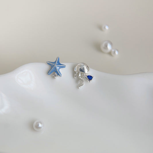 Koyace Asymmetric Starfish & Jellyfish Stud Earrings