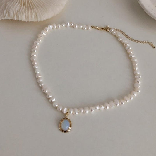 Koyace Baroque Pearl Moonstone Pendant Necklace