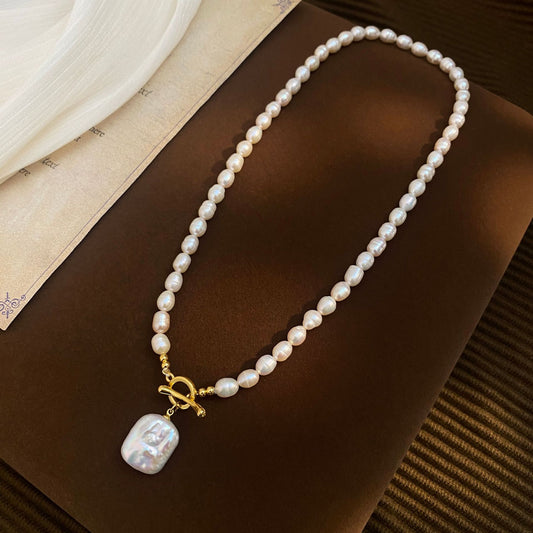 Koyace Baroque Square Pendant Pearl Necklace
