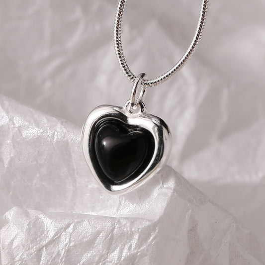 Koyace Black Agate Heart-shaped Pendant Necklace