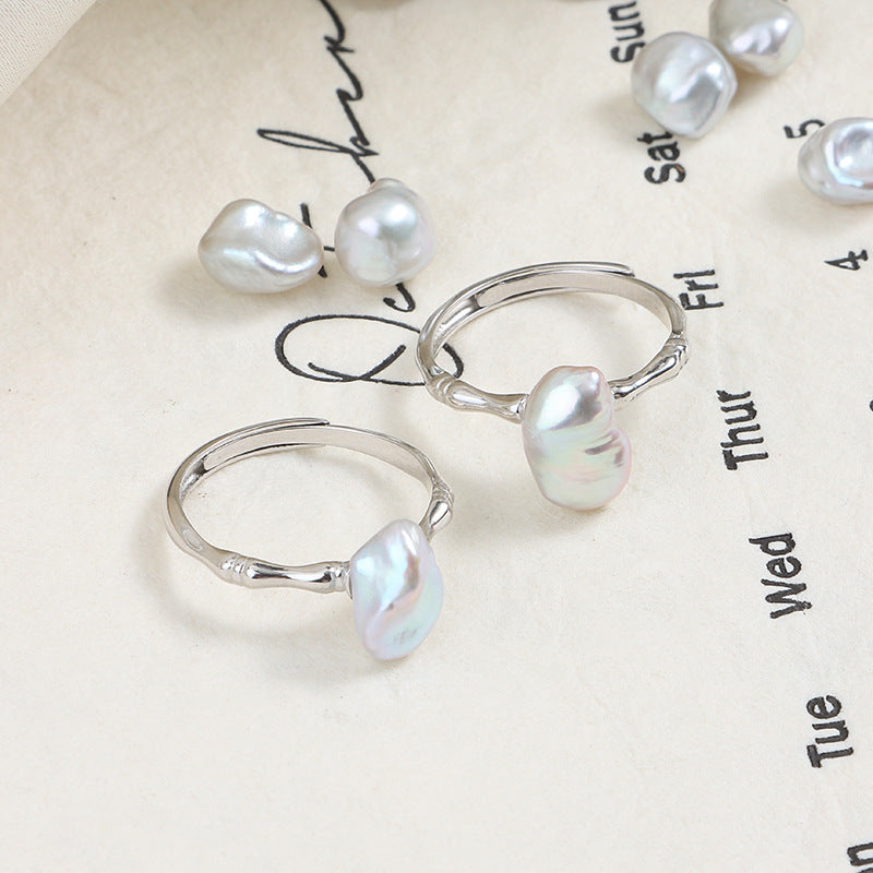 Koyace Blue-gray Baroque Pearl Adjustable Ring