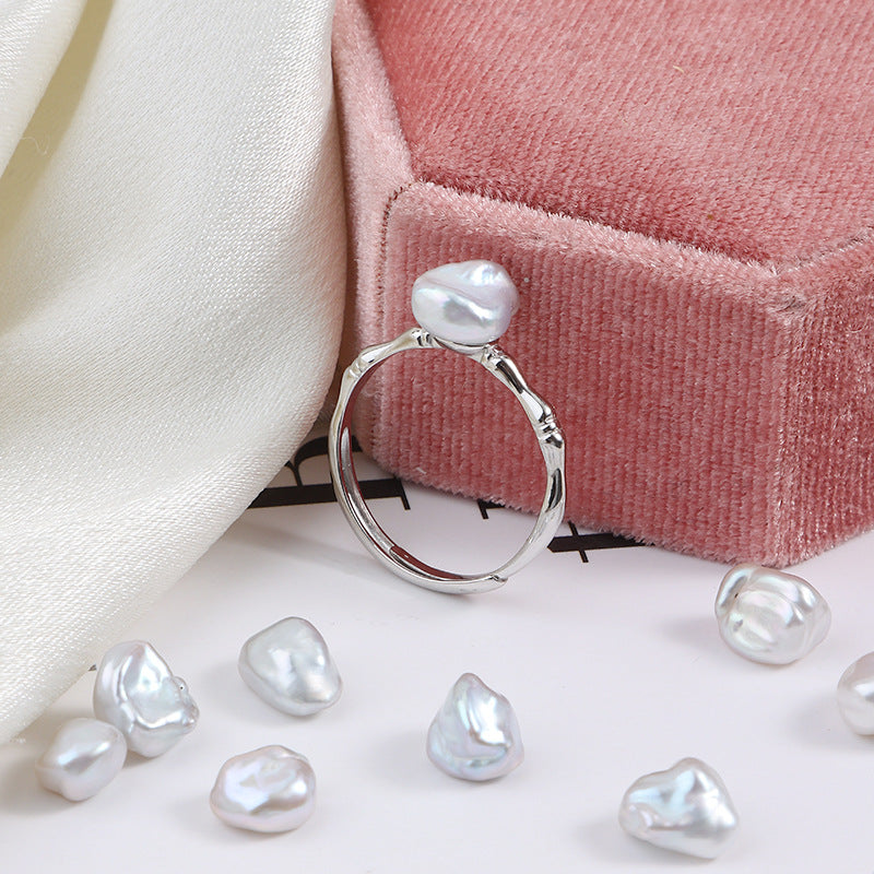 Koyace Blue-gray Baroque Pearl Adjustable Ring
