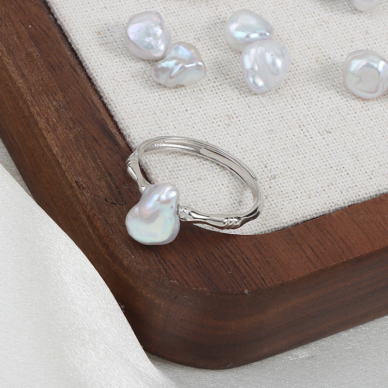 Koyace Blue-gray Baroque Pearl Adjustable Ring