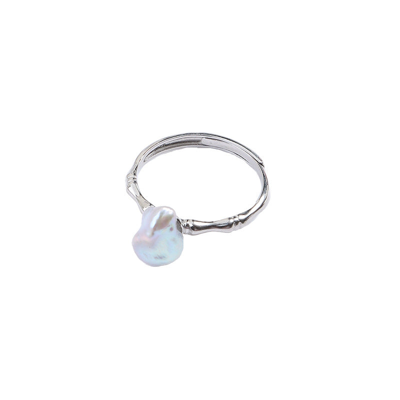 Koyace Blue-gray Baroque Pearl Adjustable Ring