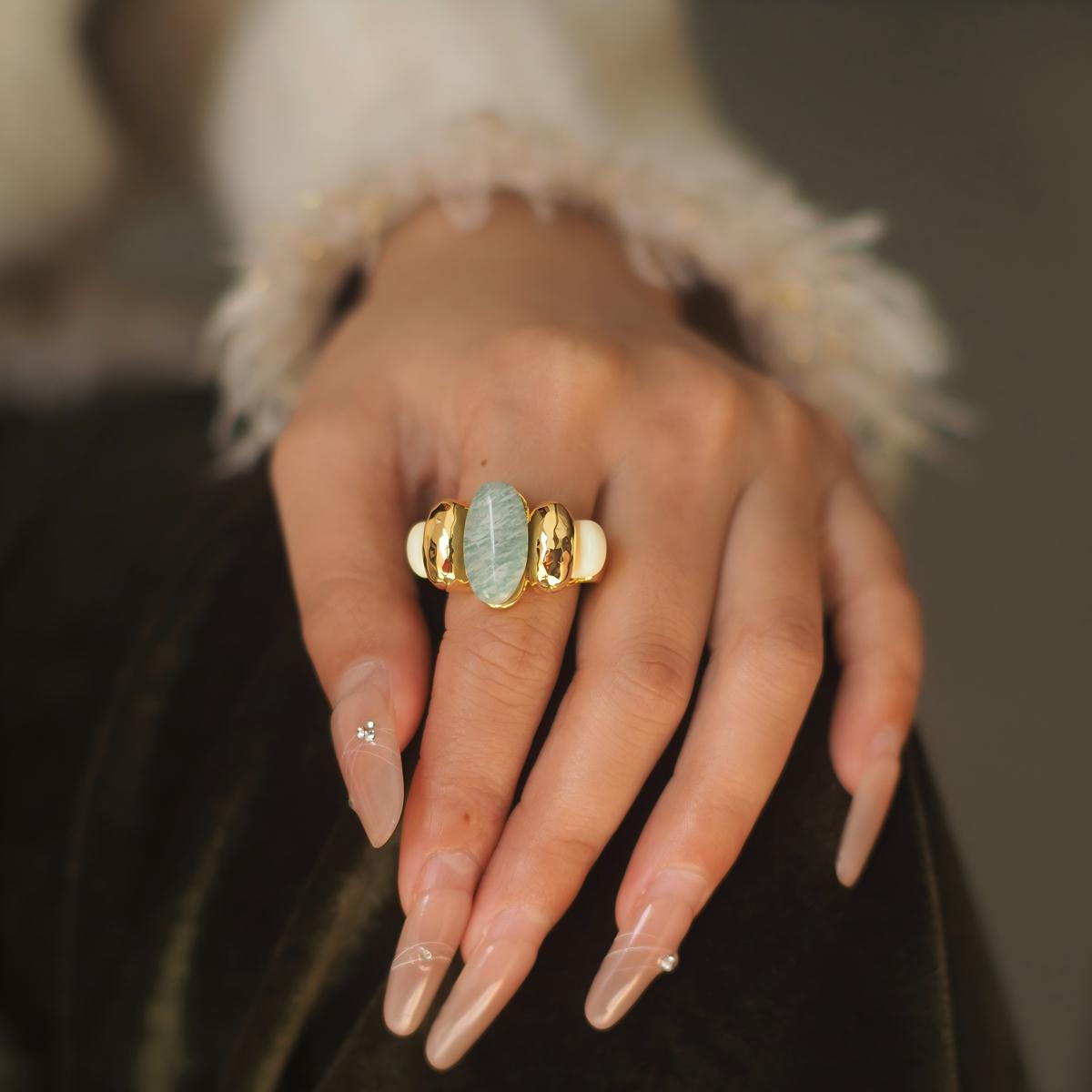 Koyace Blue Tianhe stone metal ring