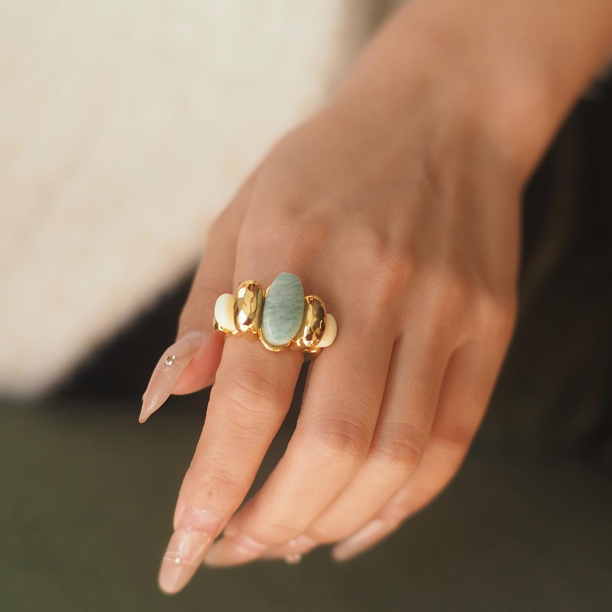 Koyace Blue Tianhe stone metal ring