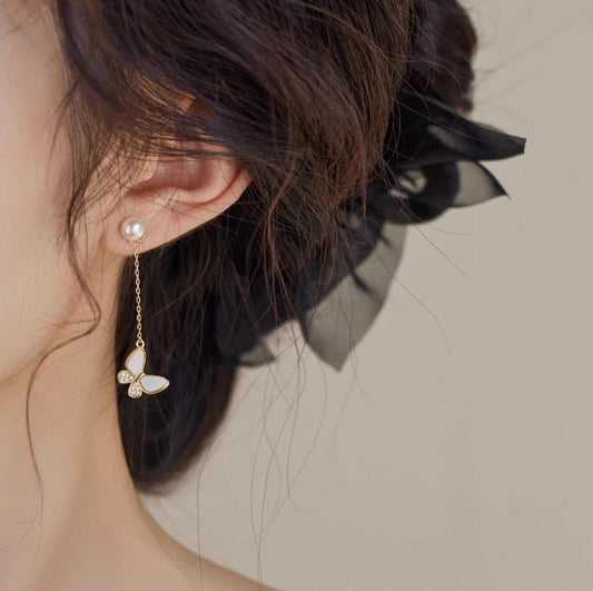 Koyace Butterfly 6A Freshwater Pearl S925 Long Earrings