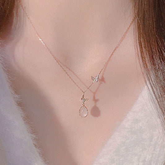 Koyace Butterfly Droplet Pink Chalcedony Necklace