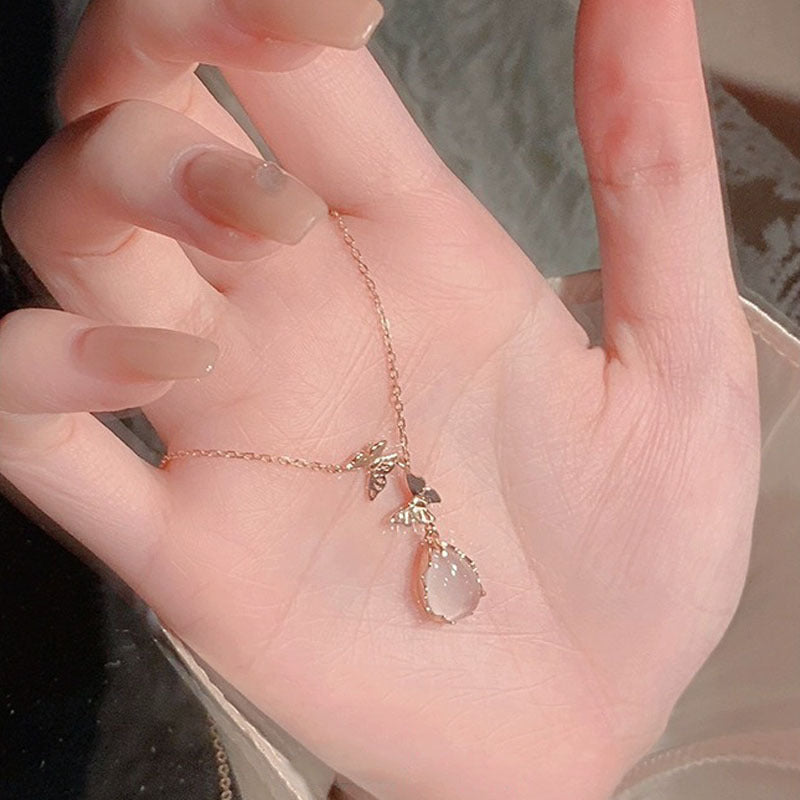Koyace Butterfly Droplet Pink Chalcedony Necklace