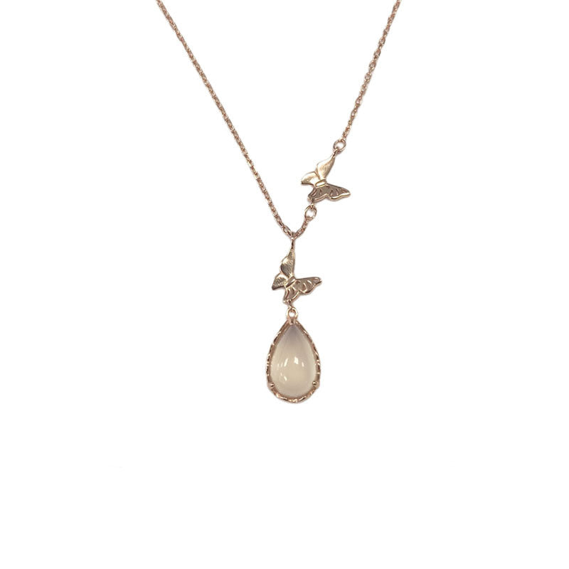 Koyace Butterfly Droplet Pink Chalcedony Necklace