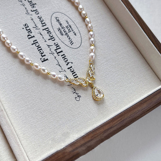 Koyace Butterfly Zircon Pendant Pearl Beaded Necklace