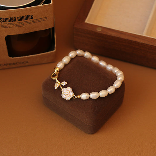 Koyace Camellia Beaded Oval Pearl Bracelet