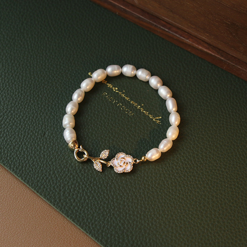 Koyace Camellia Beaded Oval Pearl Bracelet