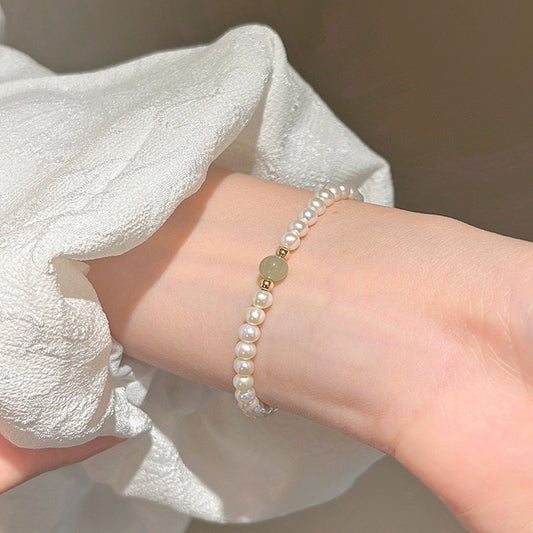 Koyace Classical Bead Pearl Hetian Jade Bracelet