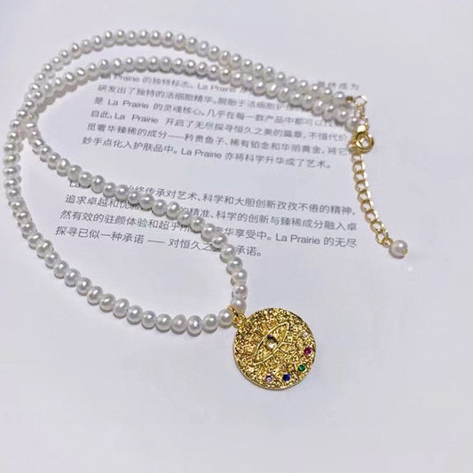 Koyace Devil's Eye Pendant Pearl Necklace