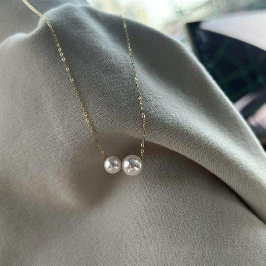 Koyace Double-bead Akoya Pearl Pendant Necklace