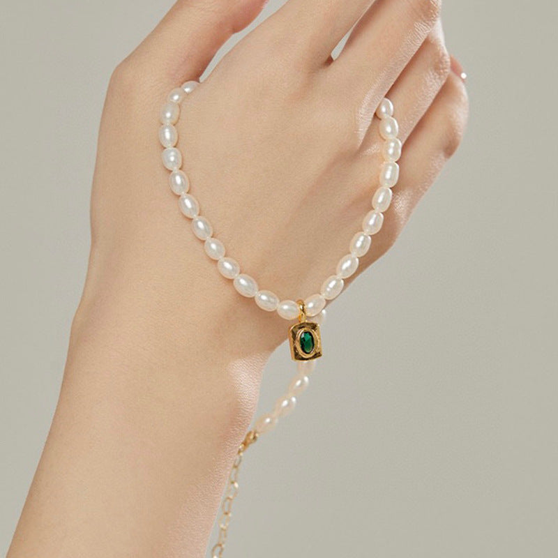 Koyace Emerald Zircon Pendant Pearl Necklace