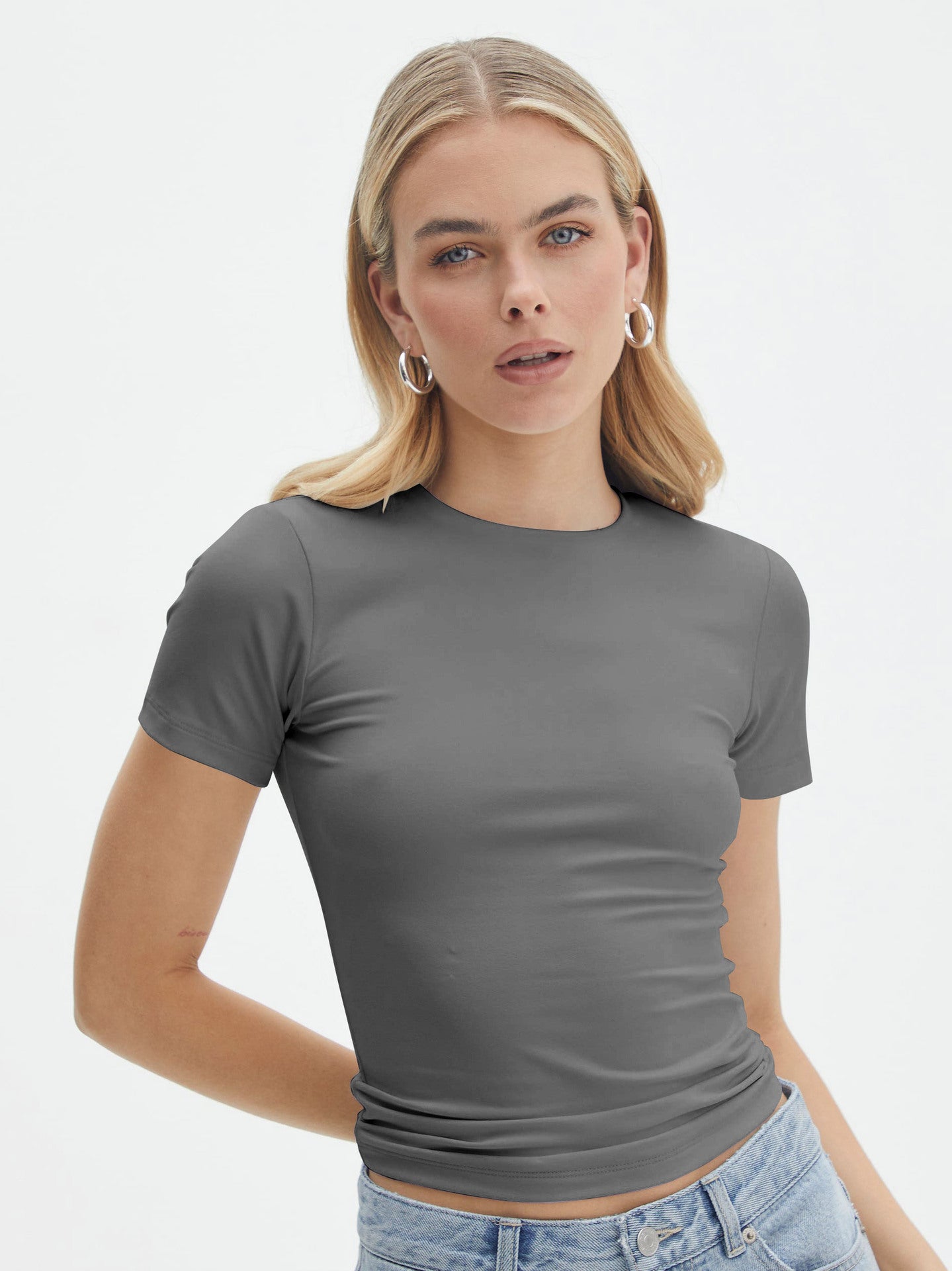 Koyace Fashion Simple Short Sleeve T shirt Y2K Slim Sexy Top