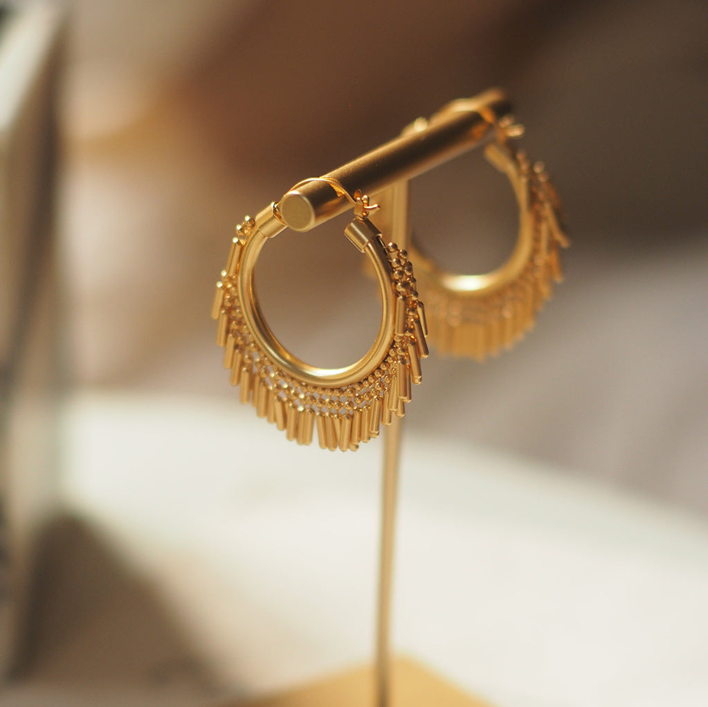 Koyace Frosted Finish Golden Mini Stick Tassels Hoop Earring