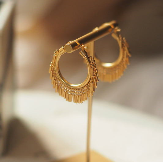 Koyace Frosted Finish Golden Mini Stick Tassels Hoop Earring