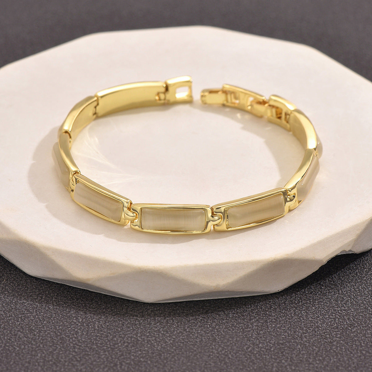 Koyace Geometric Rose Gold Cat's Eye Stone Bracelet