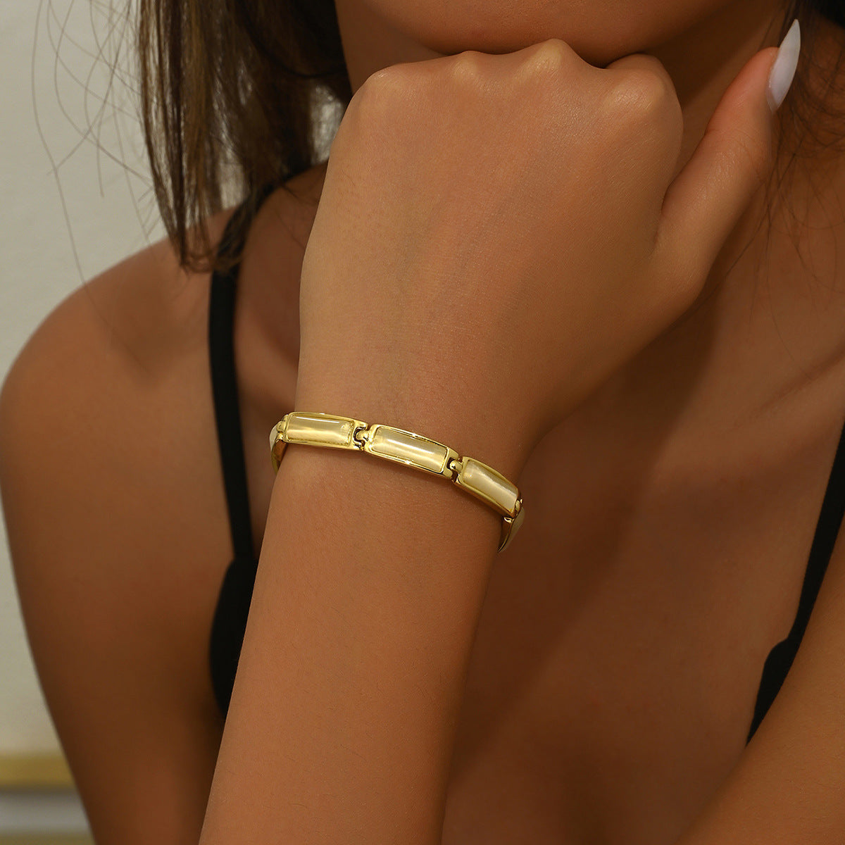 Koyace Geometric Rose Gold Cat's Eye Stone Bracelet