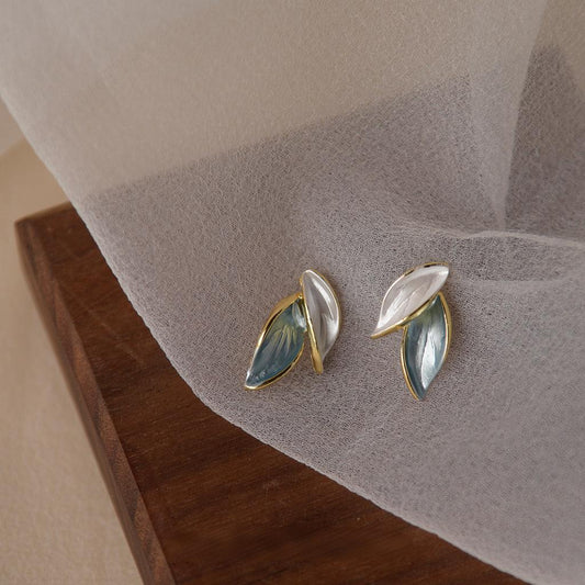 Koyace Green White Small Leaf Stud Earrings