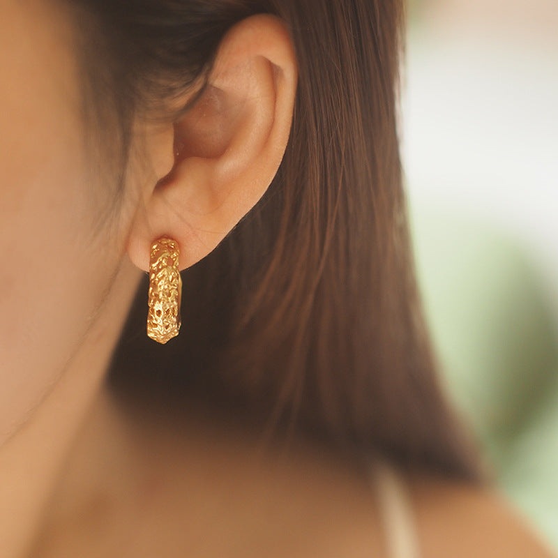 Koyace Hand-hammered Frosted Hollowed-out Crescent Earrings