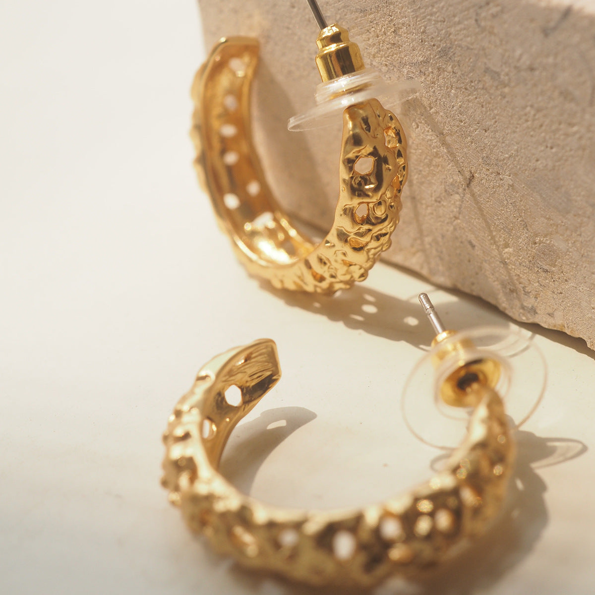 Koyace Hand-hammered Frosted Hollowed-out Crescent Earrings