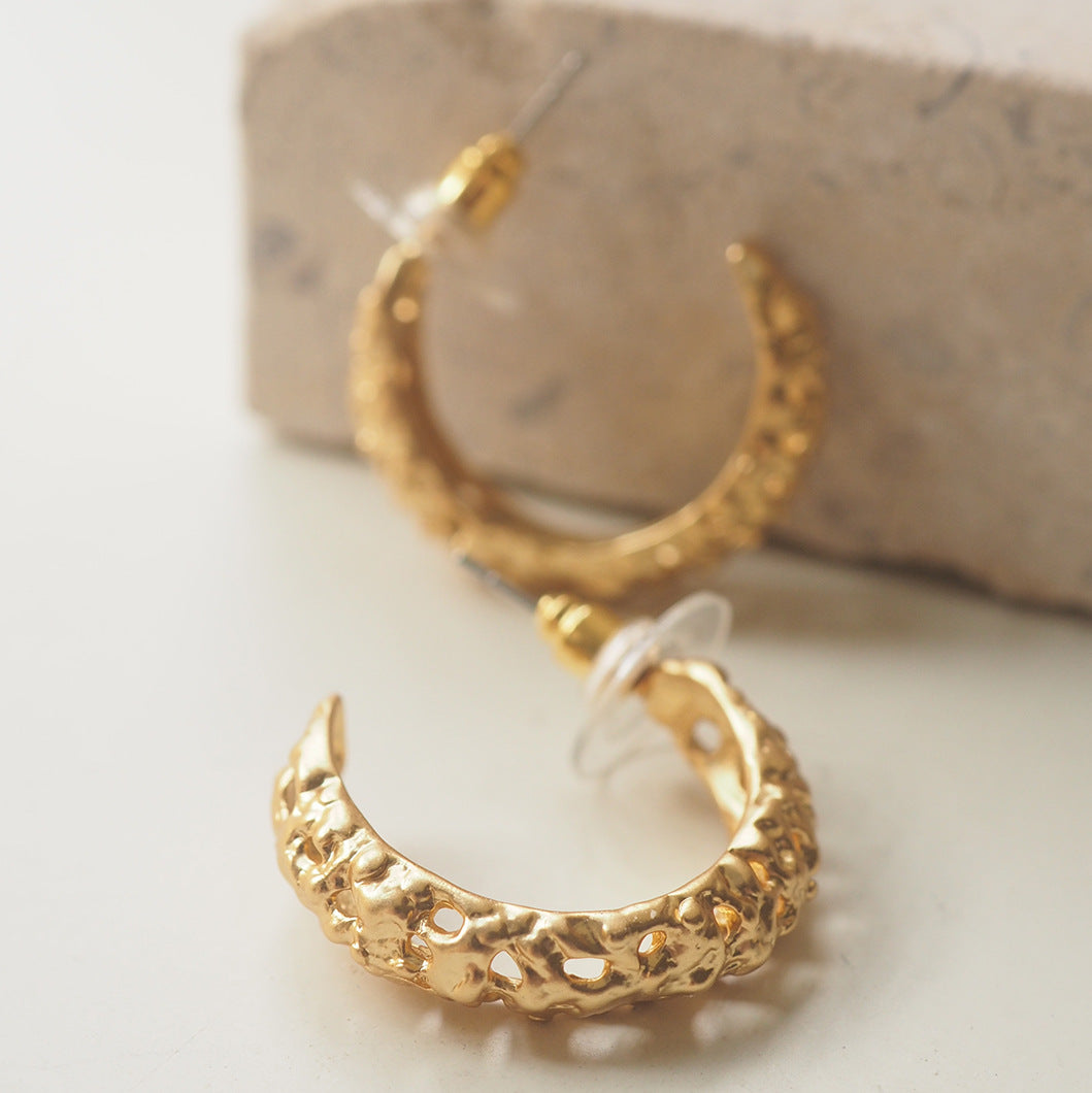 Koyace Hand-hammered Frosted Hollowed-out Crescent Earrings