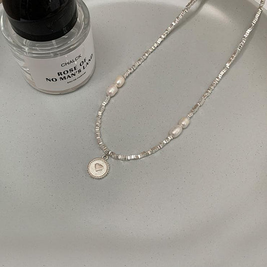 Koyace Heart-shaped Pendant Silver Pearl Necklace