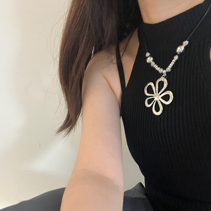 Koyace Irregular Metal Flower Pendant Necklace