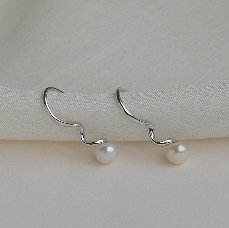 Koyace Irregular Spiral String Oval Pearl Earrings