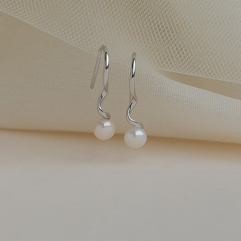 Koyace Irregular Spiral String Oval Pearl Earrings