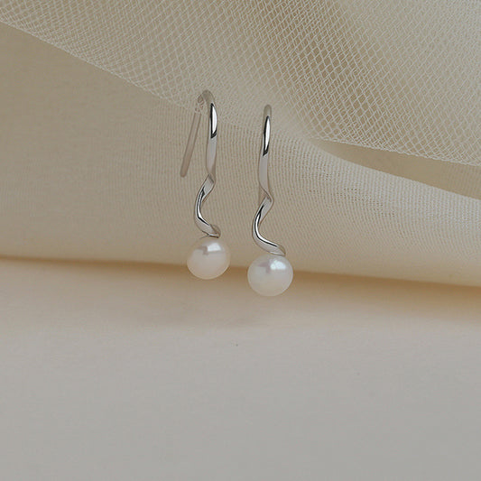 Koyace Irregular Spiral String Oval Pearl Earrings