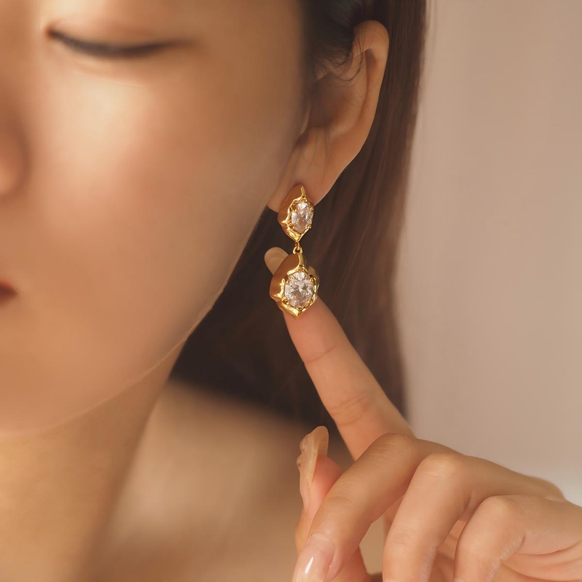 Koyace Irregularly Rhomb Framed Zircon Pendant Stud Earrings