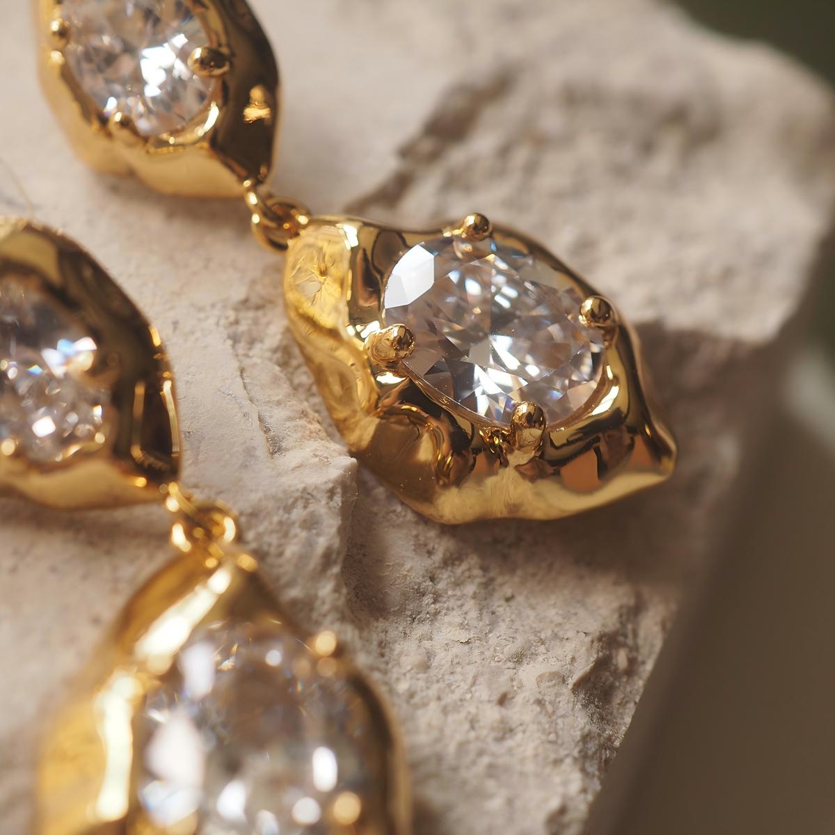 Koyace Irregularly Rhomb Framed Zircon Pendant Stud Earrings