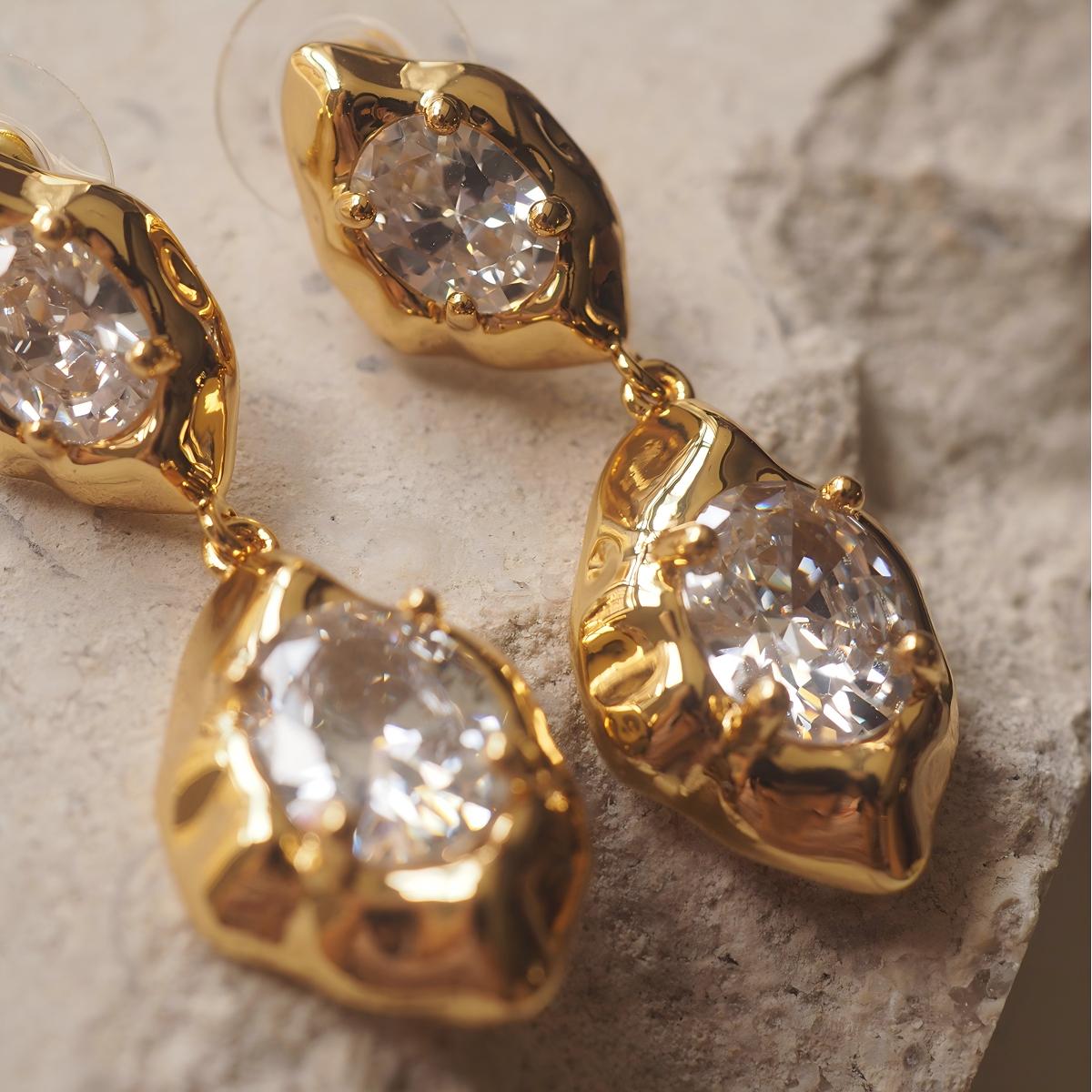 Koyace Irregularly Rhomb Framed Zircon Pendant Stud Earrings