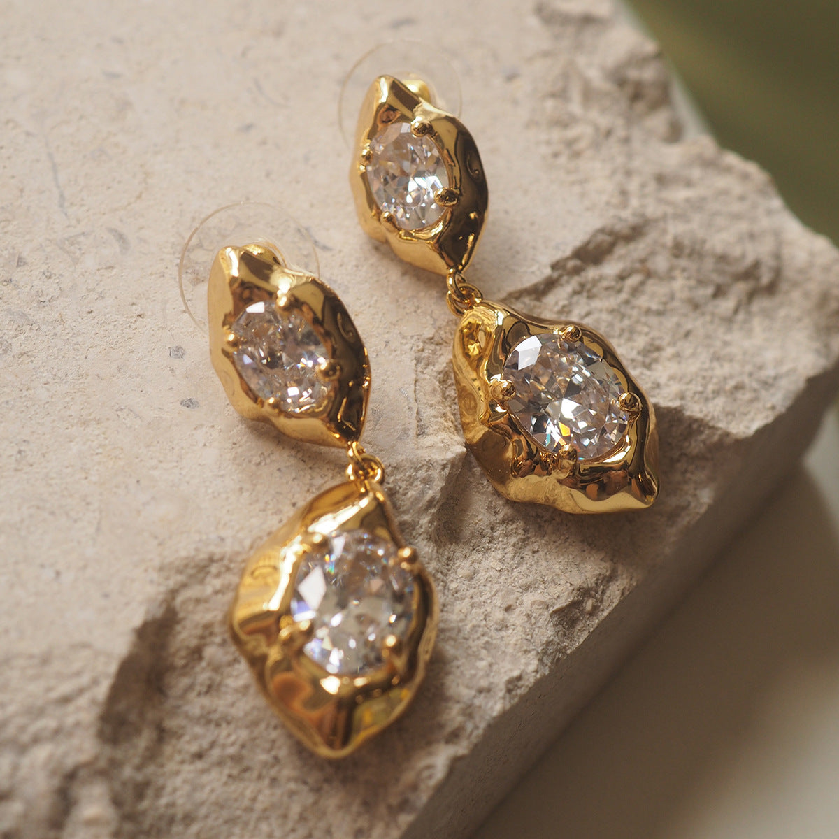 Koyace Irregularly Rhomb Framed Zircon Pendant Stud Earrings