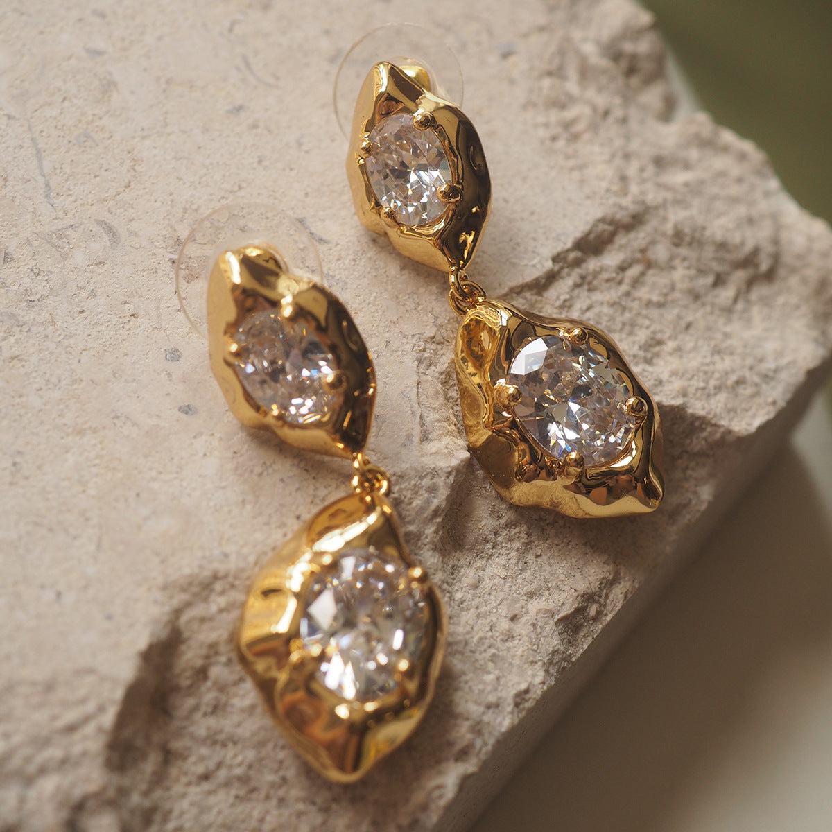 Koyace Irregularly Rhomb Framed Zircon Pendant Stud Earrings