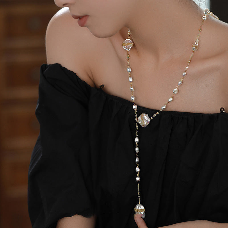Koyace Irregularly Pleated Round Spherical Imitation Pearl Necklace