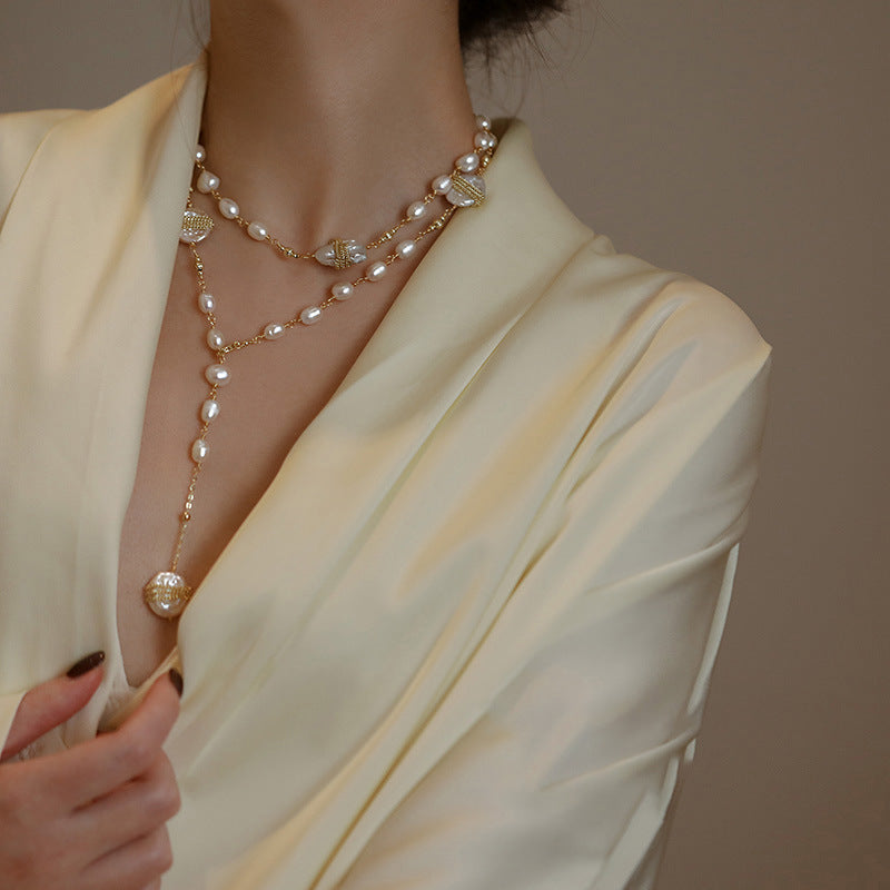 Koyace Irregularly Pleated Round Spherical Imitation Pearl Necklace