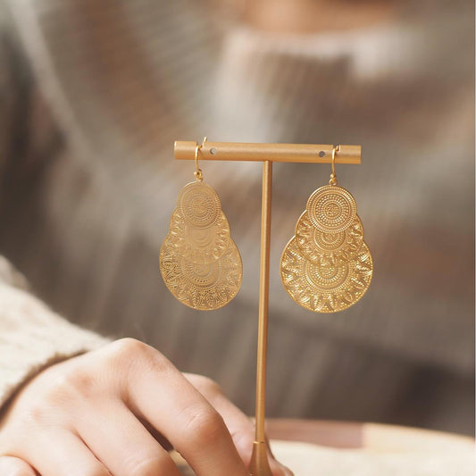 Koyace Lace Hollowed-out Pendant Three-layer Sheet Earrings